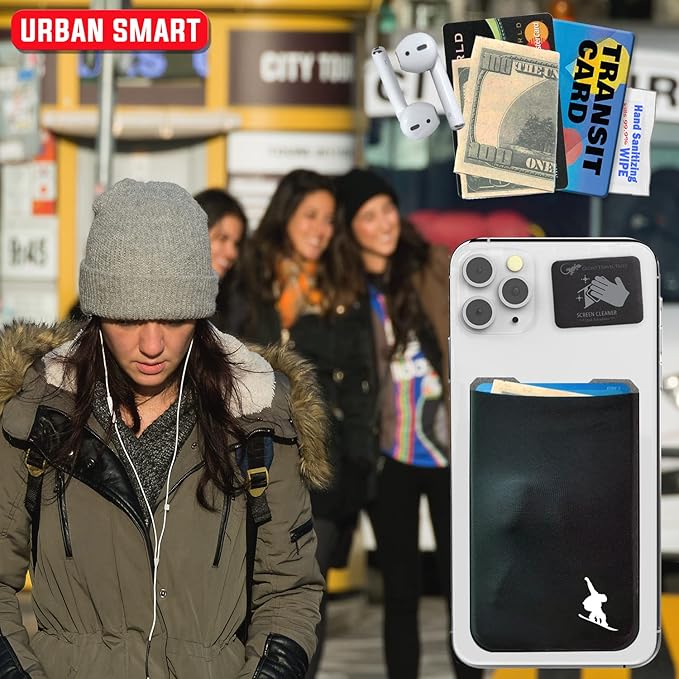 Phone Wallet - Adhesive Card Holder - Cell Phone Pouch - Stick on Lycra Pocket by Gecko - Carry Credit Cards and Cash