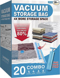Roomimaster Vacuum Storage Bags, Vacuum Seal Space Saver Bags for Clothing, Travel Lugggage, Carry-on, Blankets, Comforters, Pillow, Bedding, 20 Combo