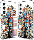 Compatible with Samsung Galaxy S24 / S25 Case Card Holder for Women Cute Design,Wallet Phone Cases Transparent Cool Kawaii Protective (Clear Tree Colorful Leaves)