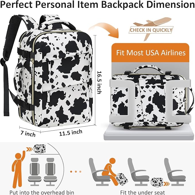 Tenot Carry on Backpack for Women TSA Approved 15.6 Inch Travel Laptop Backpack for Women Travel Essentials Womens Travel Backpack Cow Print