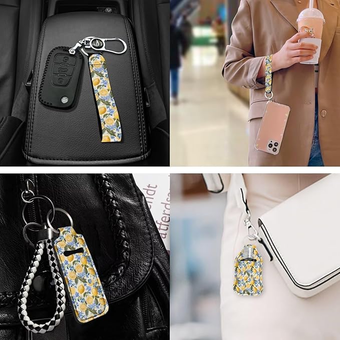 Suobstales 3Pcs Travel Bottles Keychain Holder Set,Travel Bottle Sleeves+Neoprene Chapstick Holders+Lanyard Keychain