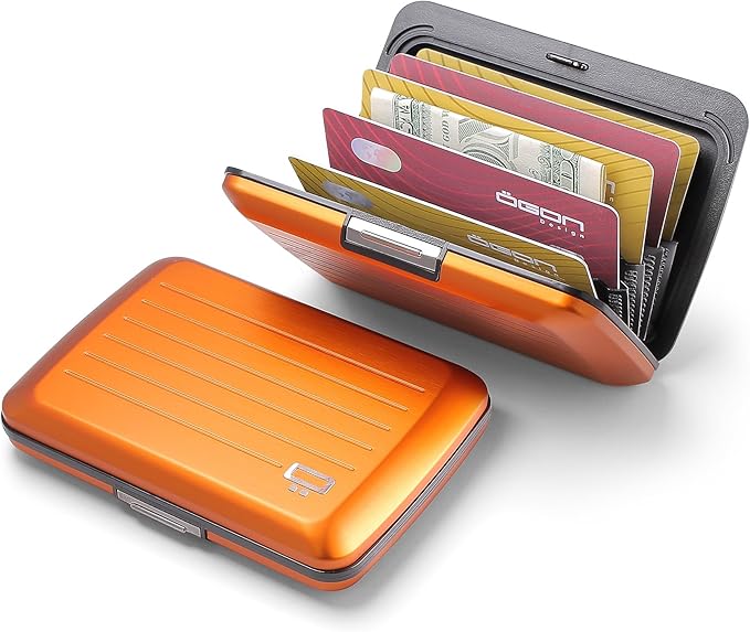 ÖGON -DESIGNS- Aluminum card holder with metal lock, RFID protection against fraud and demagnetization, compact wallet, Smart Case OSLO model