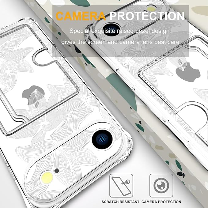 Compatible with iPhone 17 Air Case Card Holder for Women Cute Design,Wallet Phone Cases Transparent Cool Kawaii Protective (Clear Flower White)