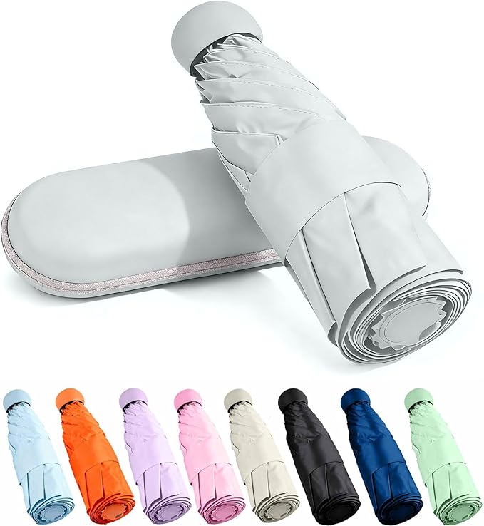 MRTLLOA Travel Essentials Mini Umbrella with Case for Purse - Small Compact & Lightweight, UV Sun Protection, Manual Open/Close for Pocket Umbrella(Women/Men/Kids)