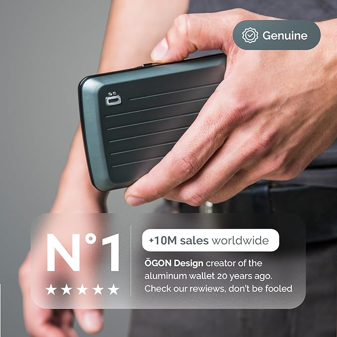 ÖGON -DESIGNS- Aluminum card holder with metal lock, RFID protection against fraud and demagnetization, compact wallet, Smart Case OSLO model