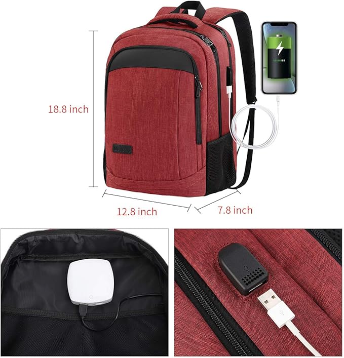 Monsdle Travel Laptop Backpack Anti Theft Backpacks with USB Charging Port, Travel Backpacks Business Work Bag 15.6 Inch College Computer Bag for Men Women, Red