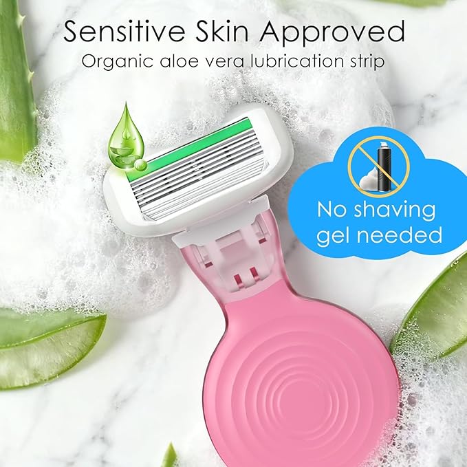 Travel Essentials Razors for Women, 5-Blade Womens Razors for Shaving, Travel Size Toiletries Women Razor Kit, Includes 1 Mini Handle with 3 Refills & 1 Case, Extra Smooth Shave (Cherry Pink)