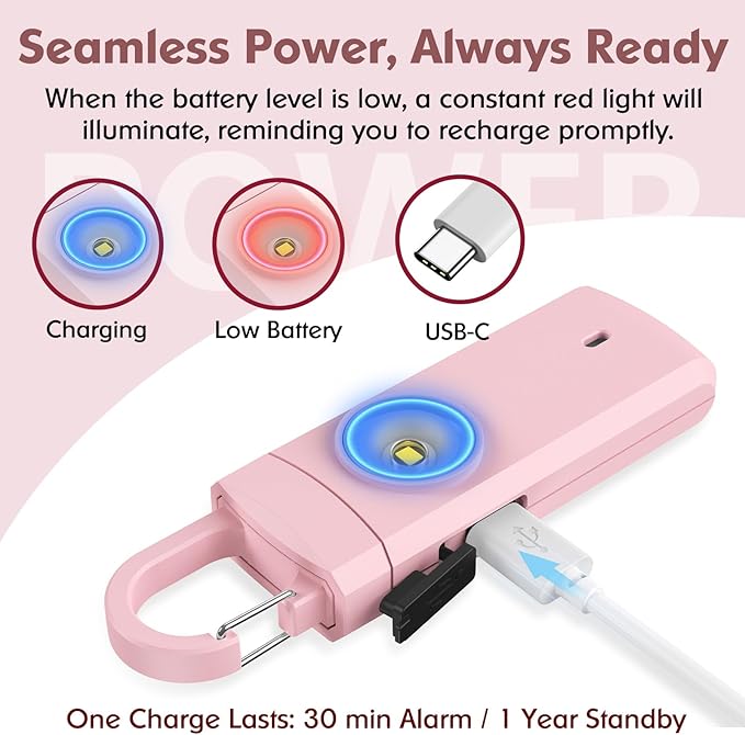 Rechargeable Personal Alarms for Women - Birthday Valentine's Day Gifts for Women, Stocking Stuffers for Teen Girl, Daughter, Safety Keychain Flashlight, Siren Alarm, Travel College Essentials (Pink)