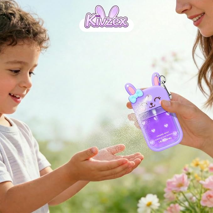 Bunny Silicone Case for Touchland Hand Sanitizer Spray with Keychain Holder, Compatible with Power Mist & Glow Mist 1 FL Oz/30ML for Touchland Case, Easter Cute Travel Cover Sleeve Purple