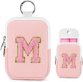 Shenier Alphabet Zippered Case with Keychain, Cute Design, Compatible with Touchland Power Mist Gentle/Glow Mist Hand Sanitizer Spray, Pink-M
