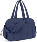 Lightweight Travel Duffle Bag for Women, Quilted Puffy Weekender with Wet Pocket for Gym, Overnight, Personal Item Carry On, Navy Blue