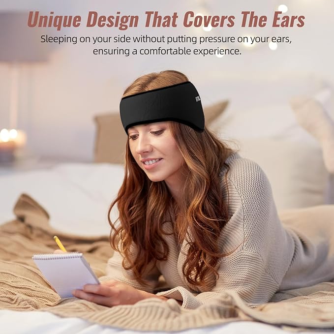 Sleep Mask & Earmuffs for Sleep - 2 in 1 Eye & Ear Mask, Comfortable & Soft for Side Sleepers (Black)
