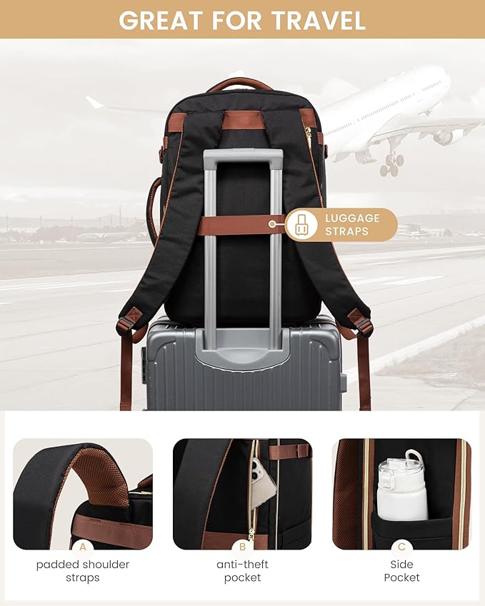 LOVEVOOK Travel Essentials Carry on Backpack 50L Travel Backpack for Women Men,Waterproof TSA Personal Item Travels Bag Airline Flight Approved,Large Carry on Luggage Laptop Backpack with Packing Cube