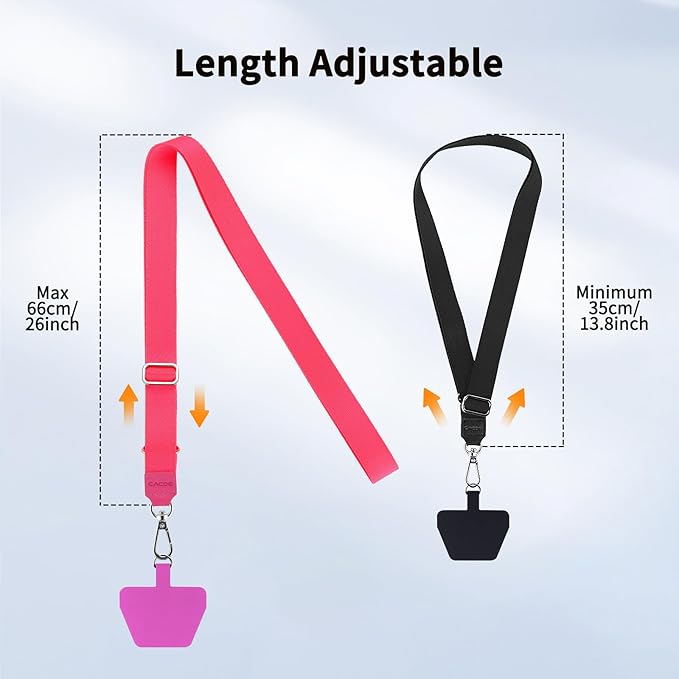 CACOE Phone Lanyard 2 Pcs Adjustable Neck Strap,4 Pcs Patches,Universal Crossbody Multifuctional Patch Cell Phone Lanyards Compatible with Most Smartphones(Black+Rose Red)