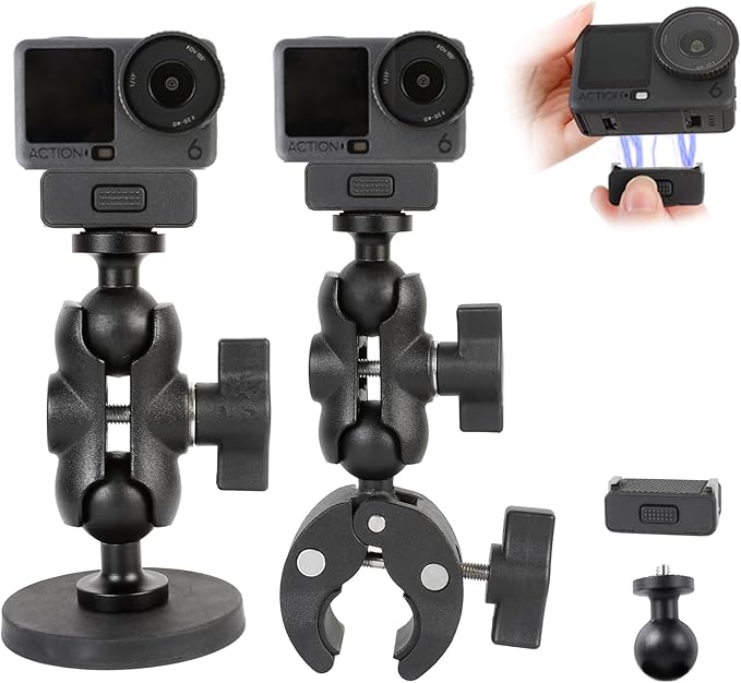 PellKing Handlebar Clamp Car Mangnetic Mount for DJI Osmo Action 6/Nano,Quick Release Mangetic Mount 66mm Magnetic with 360 Degree Rotation,Ball Head Handlebar Clamp