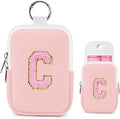 Shenier Alphabet Zippered Case with Keychain, Cute Design, Compatible with Touchland Power Mist Gentle/Glow Mist Hand Sanitizer Spray, Pink-C