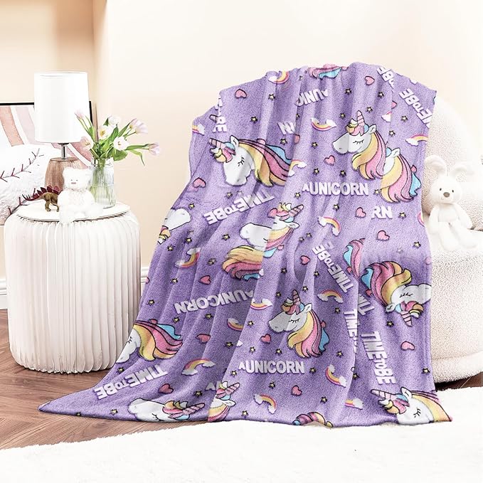 Wajade Unicorn Gifts for Girls - Glow in The Dark Unicorn Blanket Birthday Christmas Decor for Kids Age 3 4 5 6 7 8 9 10 11 12 Years Old Teens Child Toddler Throw Violet 50"x60"