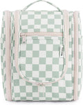 Narwey Hanging Travel Toiletry Bag for Women, Travel Bag for Toiletries, Checkered Makeup Bag Organizer, Cosmetic Make Up Bags for Travel Size Essentials, Skincare, Brushes (Mint Green Checkerboard)