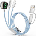 Travel Essentials,Multi Charging Cable for Apple Watch Charger/iPhone Charger/Samsung Charger,Airplane Gadgets RV Essentials for iWatch Ultra/10-2/iPhone 17-11/Samsung S25-S20,airPods,Car-4FT Blue