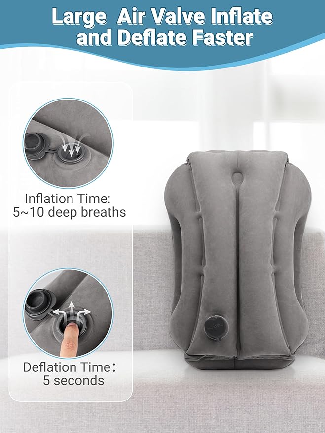 Maliton Inflatable Travel Pillow for Airplane Comfortable Sleeping to Relieve Neck and Shoulder Pain,Support Head Inflatable Pillow for Long Flights, Used for Airplanes,Cars,Trains(Dark Grey)