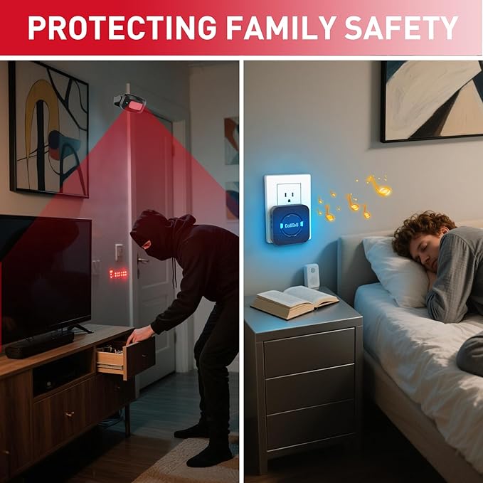 CallToU Wireless Motion Sensor Alarm Indoor Motion Detector Alarm Bed Alarms for Elderly Dementia Patients, Motion Sensor Door Chime for Business/Home/Office/Store with 500FT Range 5 Adjustable Volume
