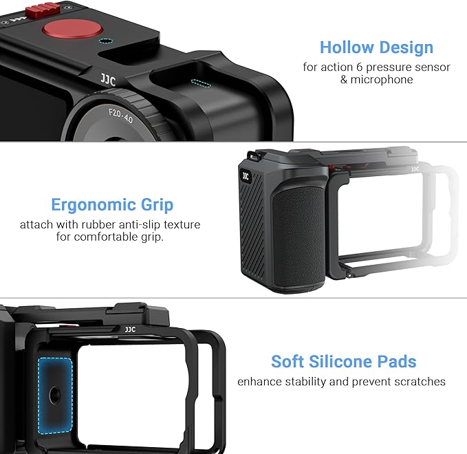 JJC Osmo Action 6 Handle Grip Kit for DJI Osmo Action 6 Accessories, with Extra Battery Slot, Street Photography Magnetic Grip & Metal Cage with Shutter Button, Cold Shoe, Lens Cap, Lanyard