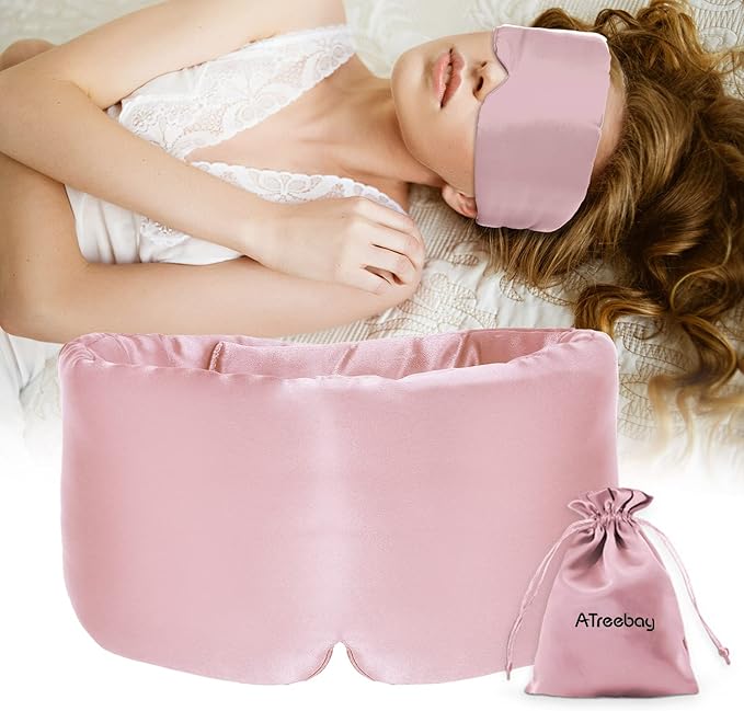 Silk Sleep Mask for Women Men, Mulberry Silk Eye Sleeping Mask & Blindfold with Adjustable Strap, Blackout Eye Cover for Sleep Travel Yoga Nap, Large Size, Light Plum