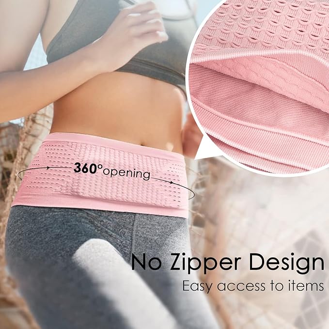Adorila Slim Running Belt, No-Bounce Hidden Waist Pack with 360° Opening for Soft Flask, Cellphones, Keys or Gels, Pink, X-Large