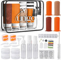 unigo Silicone Travel Bottles Set for Toiletries, Airplane Approved TSA Carry On Size, BPA Free Leakproof Refillable Squeeze Containers with Labels, Cleaning Brush and Covers (Apricot)