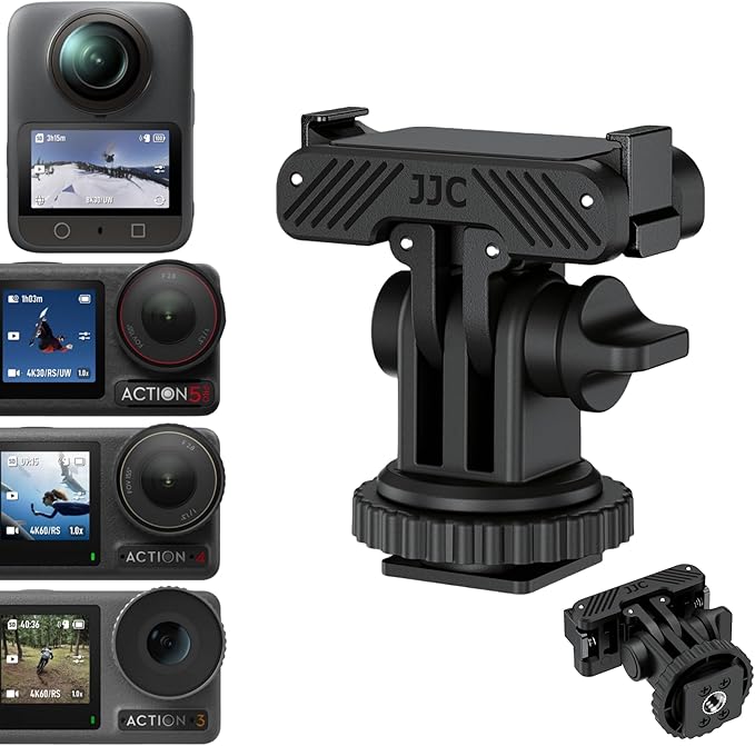 JJC Osmo Action 5 Cold Shoe Adapter Mount for DJI Osmo 360 Action 5 Pro 4 3 Accessories, 180° Angle Adjustable, Detachable Camera Monitor Mount w. 1/4 Screw Hole, Magnetic Quick Release Tripod Adapter