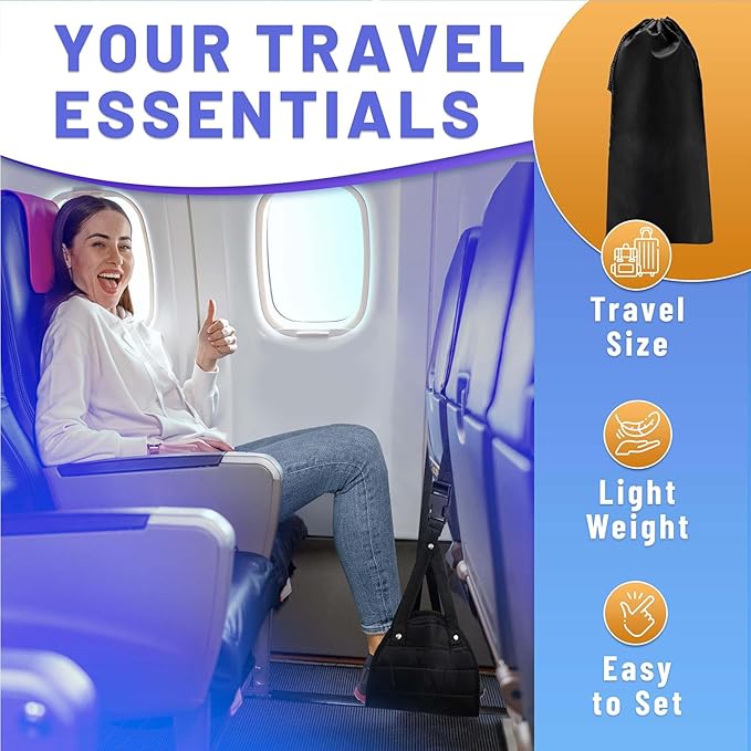 Airplane Travel-Essentials,1-PackAirplane Foot Hammock with Memory Foam,Portable Length Adjustable Relax Your Feet,Provides Relaxation and Comfortable for Long Flight