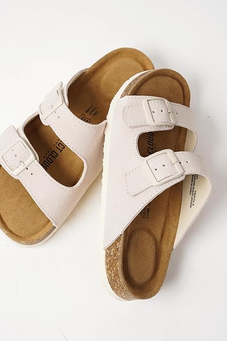 Project Cloud 100% Genuine Leather Flat Sandals For Women 2026 Cork Footbed Womens Sandals with Memory Foam and arch support Vacation Essentials Slides for Women Footwear (Venita)