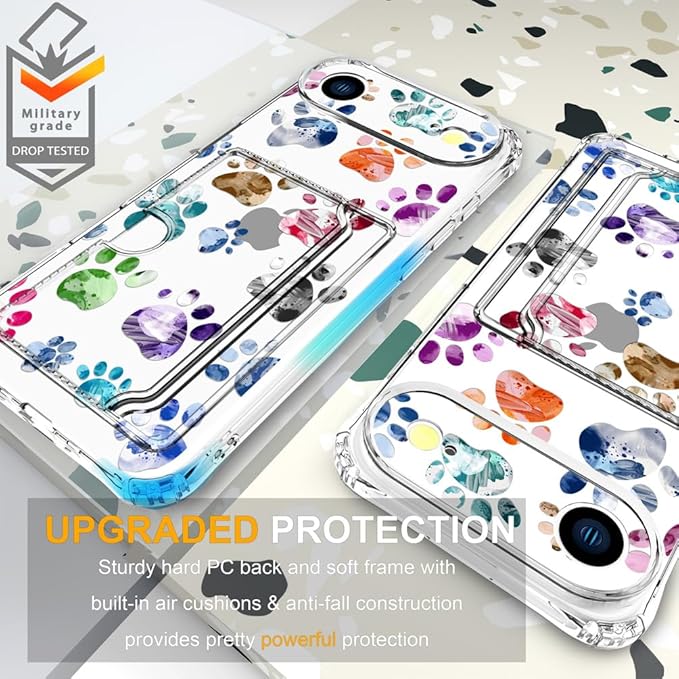Compatible with iPhone 17 Air Case Card Holder for Women Cute Design,Wallet Phone Cases Transparent Cool Kawaii Protective (Clear Lovely Dogs Paws)