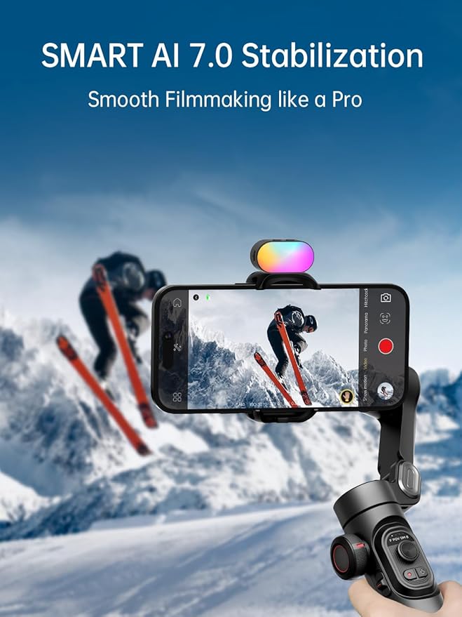 AOCHUAN Gimbal stabilizer for Smartphone,Gesture Control/face Tracking,Magnetic Fill Light,Foldable Handheld Phone Gimbal,3-axis stabilizer TikTok YouTube Vlog Recording XE kit