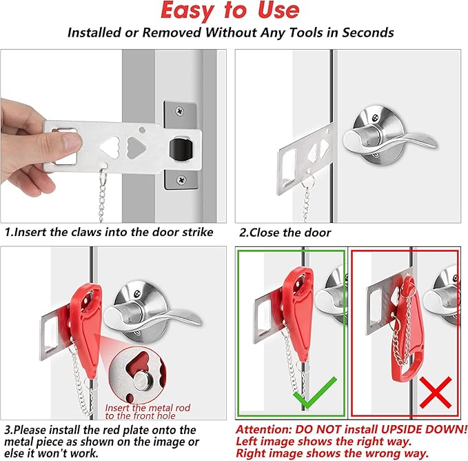 2 Pack Portable Door Lock Home Security Door Lock Travel Lockdown Locks for Additional Safety and Privacy Perfect for Traveling Hotel Home Apartment College 2024 New Model