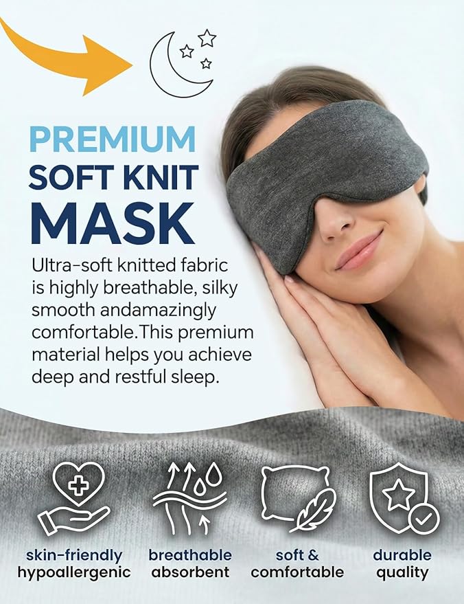 Sleep Mask for Women Men,Soft Zero Pressure Modal Material Eye Mask for Sleeping Blindfold,Blackout Full Eye Covers with Adjustable Velcro Strap for Side Sleeper Night Sleeping, Travel Essentials