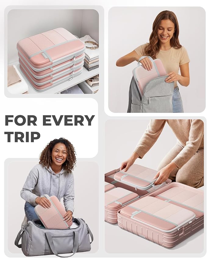 Percover Compression Packing Cubes 6-Piece Set, Packing Cubes Compression for Travel with Multi-Size Organization, Travel Organizer for Carry On & Checked Luggage, Pink