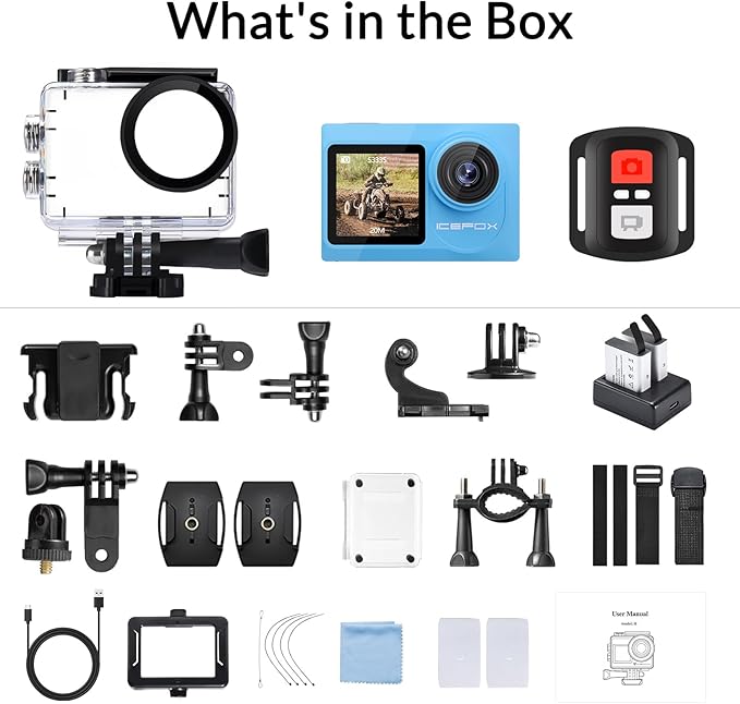 icefox i8 Action Camera with 20MP, 5X Zoom, Underwater Waterproof Camera with Optimized EIS, Video & Photo Editing by Snap Pro App, WiFi Remote Control for Diving, Cycling and Vlogging