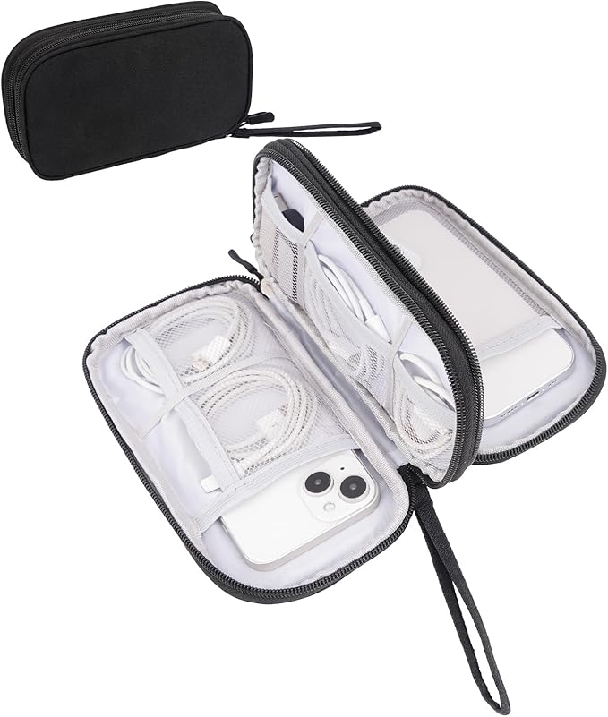 BLEUM CADE Electronics Organizer Travel Case Waterproof Shockproof Cable Organizer Bag with Double Layers for Phones, Chargers, Cords, Portable Durable Travel Accessory Black Medium