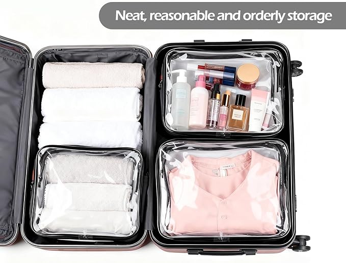 4Pack Black Clear Cosmetic Bags for Women Zipper Pouches Set PVC TSA Approved Toiletry Bag Organizers Packing Cubes