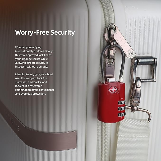 TSA Locks for Luggage, Small Padlock Combination with Cable, Luggage Locks TSA Approved, Combo Padlock with Code, for Travel Suitcase, Gym Locker, Gun Case, Backpack Zipper (Black+Red)