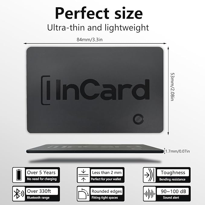 Ultra-Thin Air Tag 0.07in Wallet Tracker (Both iOS and Android) IP68 Bluetooth GPS Tracker for Bags Passport Works with Find My (Apple MFi Certified) & Google Find My Device - 5 Year Battery Life