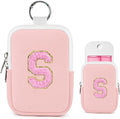 Shenier Alphabet Zippered Case with Keychain, Cute Design, Compatible with Touchland Power Mist Gentle/Glow Mist Hand Sanitizer Spray, Pink-S