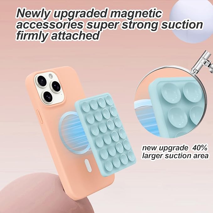 Magnetic Suction Phone Mount for MagSafe Case,Silicone Sticky Phone Grip Holder for iPhone,Removable Hands-Free Selfie/Video for TikTok & Instagram Influencer/Creator (Blue)