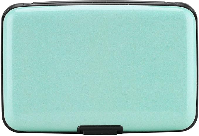 ELFISH Mini RFID Aluminum Wallet Credit Cards Holder Business Card Case Metal ID Case for Men Women (Light blue)