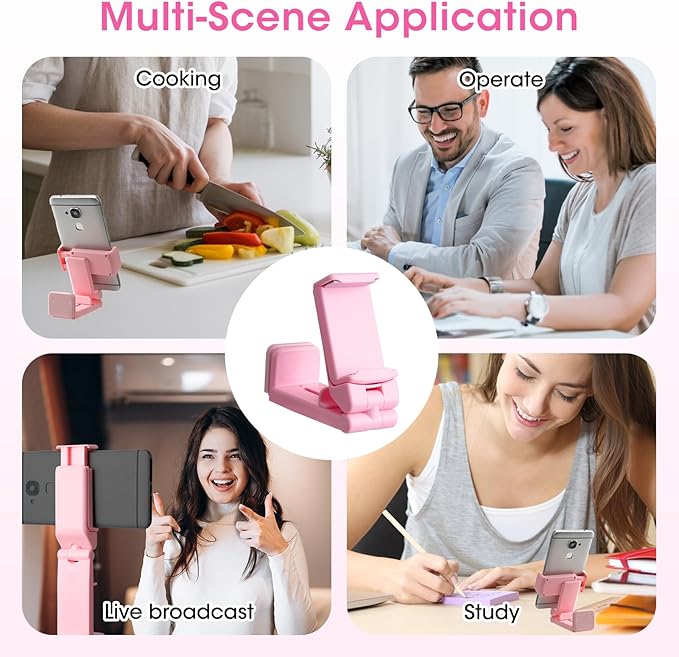 Airplane Phone Holder, Foldable Phone Holder for Airplane Seat Back Luggage Pole Desk 360° Rotation for Multi-Directional Viewing, Travel Essentials Holds Cell Phones (Pink 1pcs)