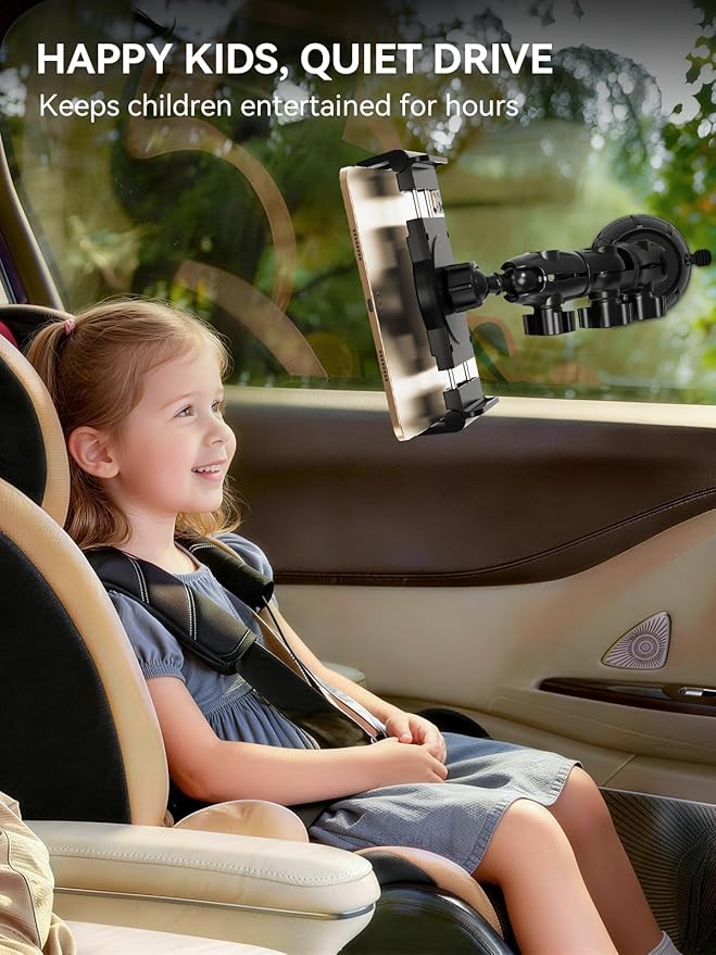 OHLPRO Heavy Duty Tablet Holder for Car Truck Dashboard Windshield, 360° Rotatable iPad Car Mount with Long Arm & Strong Suction Cup, Tablet Stand for iPad Pro 12.9 Air Mini Galaxy Tab 4.7-13”