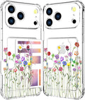 Compatible with iPhone 17 Pro Case Card Holder for Women Cute Design,Wallet Phone Cases Transparent Cool Kawaii Protective (Clear Flower Floral Bouquet)