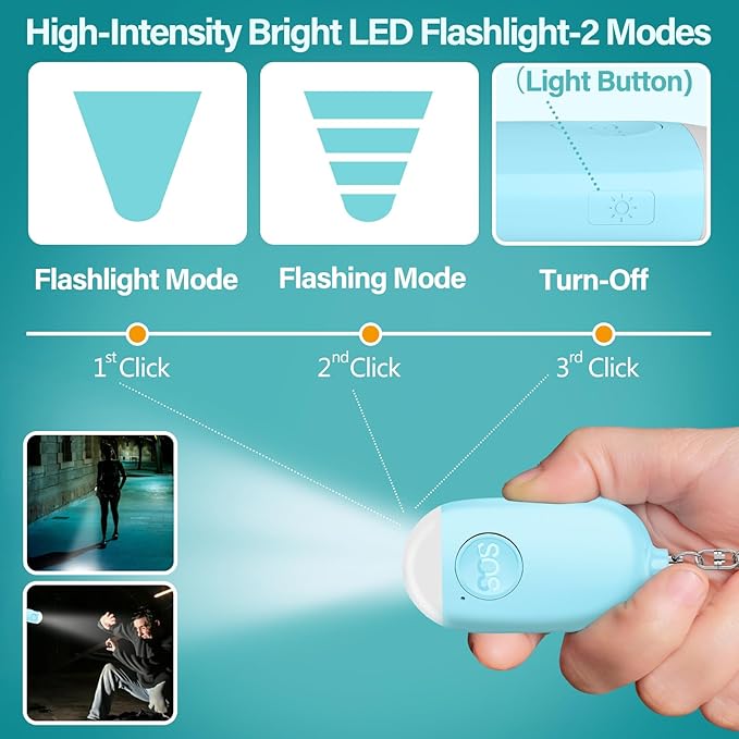 Hion Personal Safety Alarm for Women, 3 Pack Rechargeable 130dB Self Defense Alarm Keychain with LED Flashlight, Emergency Safe Sound Security for Children Elderly, White+Pink+Blue