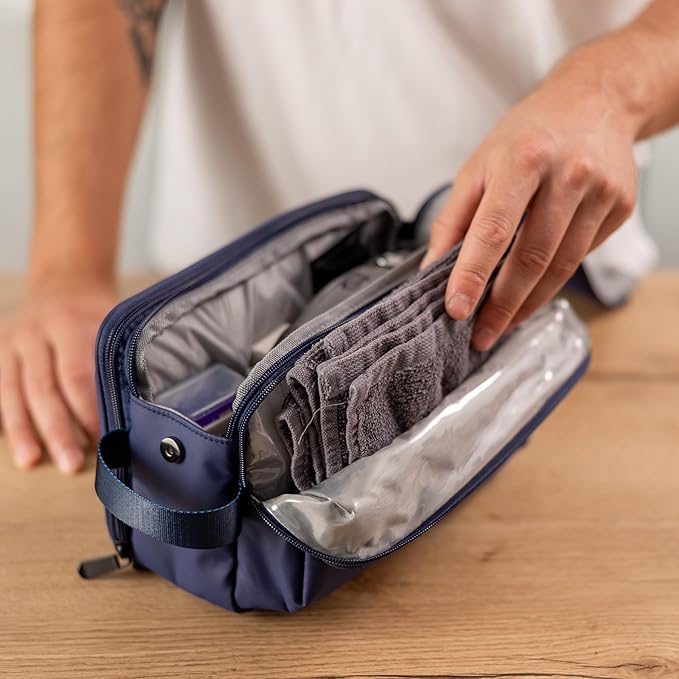 Carrywell (Not Made In China) Toiletry Bag For Men, Shaving Kit, Travel Organizer Dopp Kit, Interior Compartments and Pockets For Toiletries and Accessories, Blue